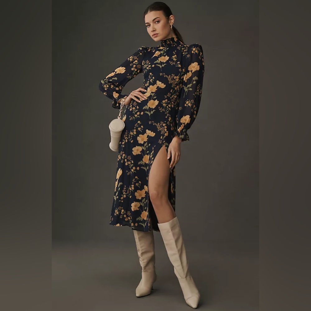 Reformation | Stevie Shirred mock turtleneck dress | color Gemini | size 4